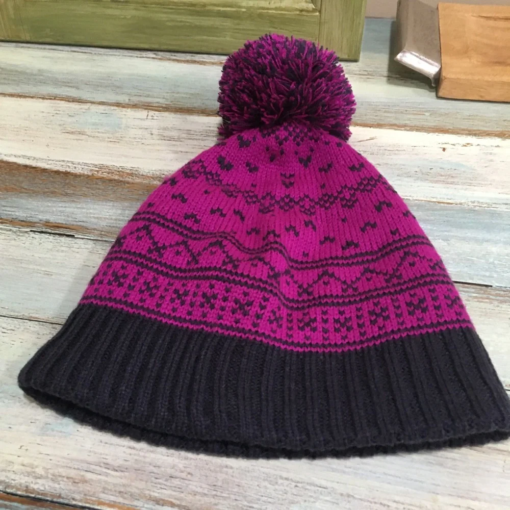 Columbia Kids' Unisex Purple and Black Pom-Pom Beanie One Size